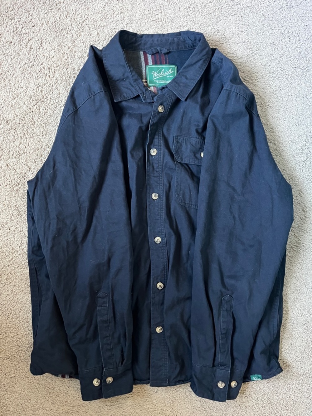 Woolrich Navy Button-Up Lightweight Shirt Jacket